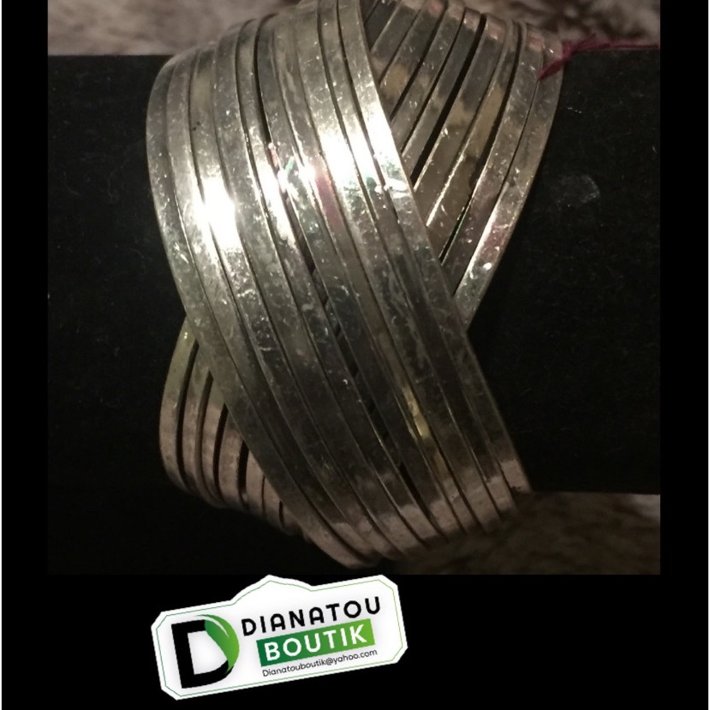 Bold Vintage Silver Tone Stacked Cuff Bracelet